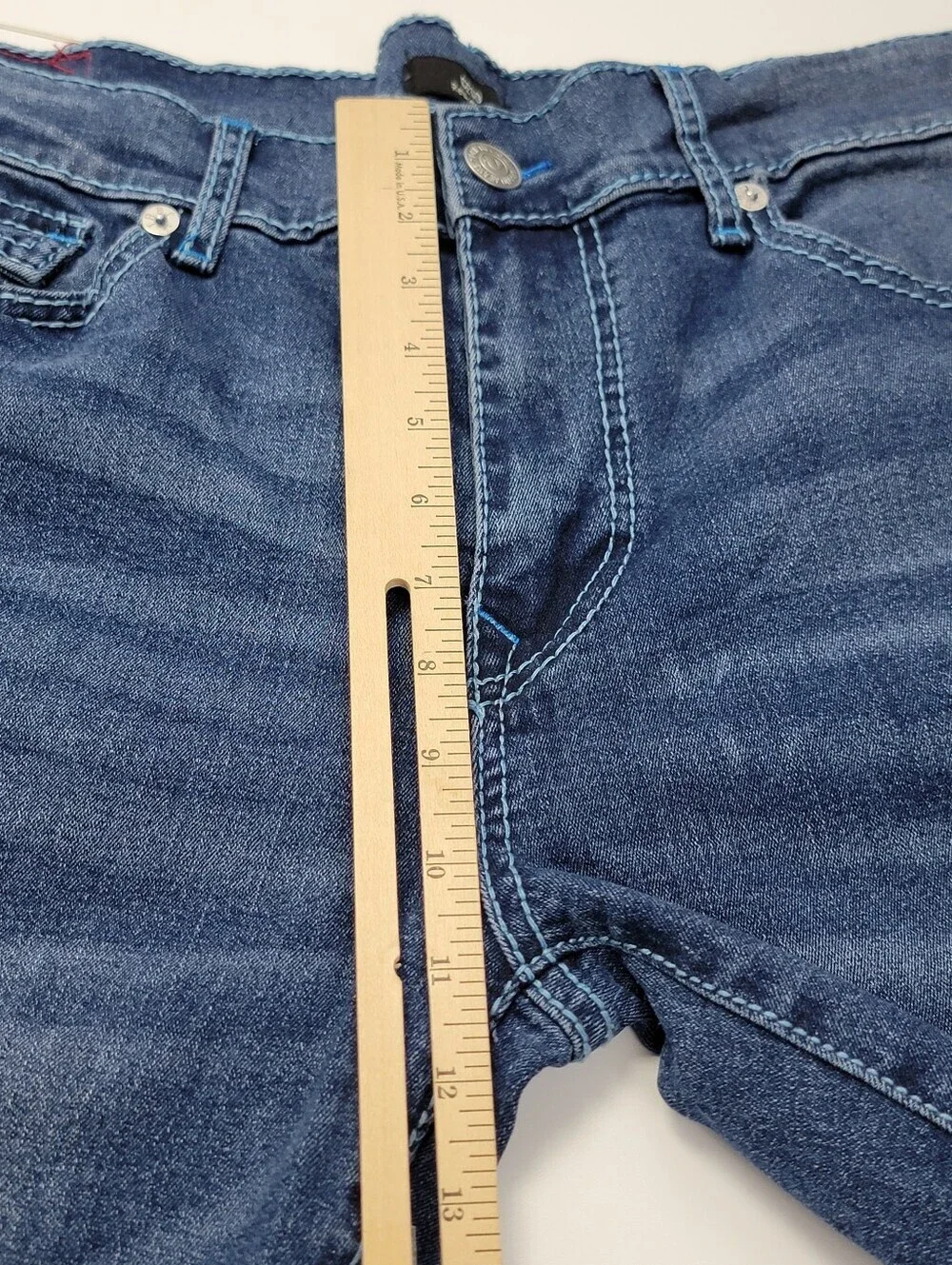 True Religion Geno Big T Flap Slim Jeans in Medium Blaze Wash Size 36X32 New